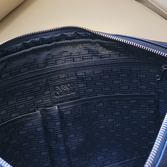61)Pre-owned Enrico Coveri Italian Designer Black Leather Briefcase MessengerBag - Picture 8 of 13